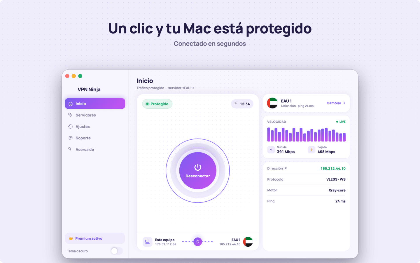 Captura de pantalla de VPN Ninja para macOS
