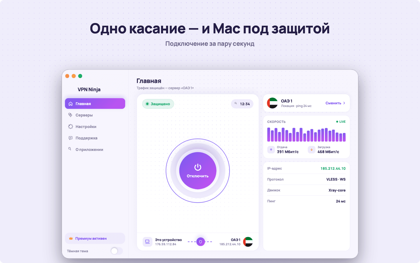 Скриншот VPN Ninja для macOS